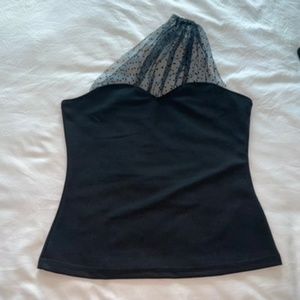 Shein black Top with Detailed Mesh Shoulder Strap